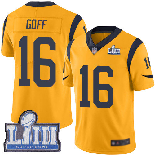 Los Angeles Rams Limited Gold Men Jared Goff Jersey NFL Football #16 Super Bowl LIII Bound Rush Vapor Untouchable->women nfl jersey->Women Jersey